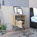 Tuhome Augusta Nightstand, Single Door Cabinet, Hairpin Legs, Light Oak MLD7033